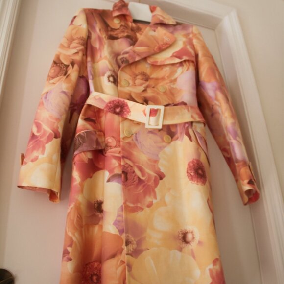 SALVATORE FERRAGAMO Trench Coat Belted Jacket Cotton Graphic Floral Print US 10 - Picture 12 of 14